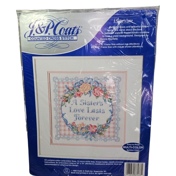 J & P Coats Other - A Sisters Love Lasts Forever Counted Cross Stitch Kit Roses Gingham Sealed New